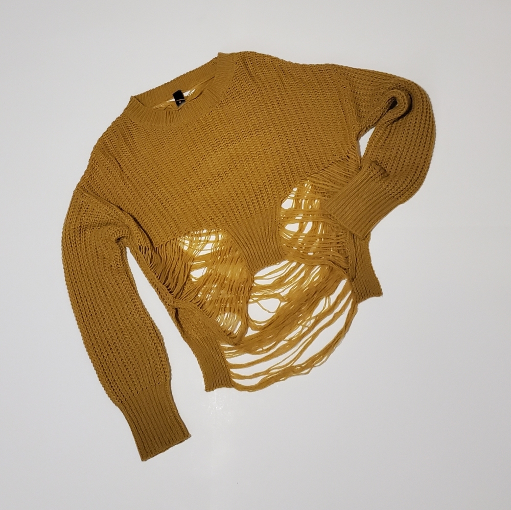 Distressed Knit High Low Sweater